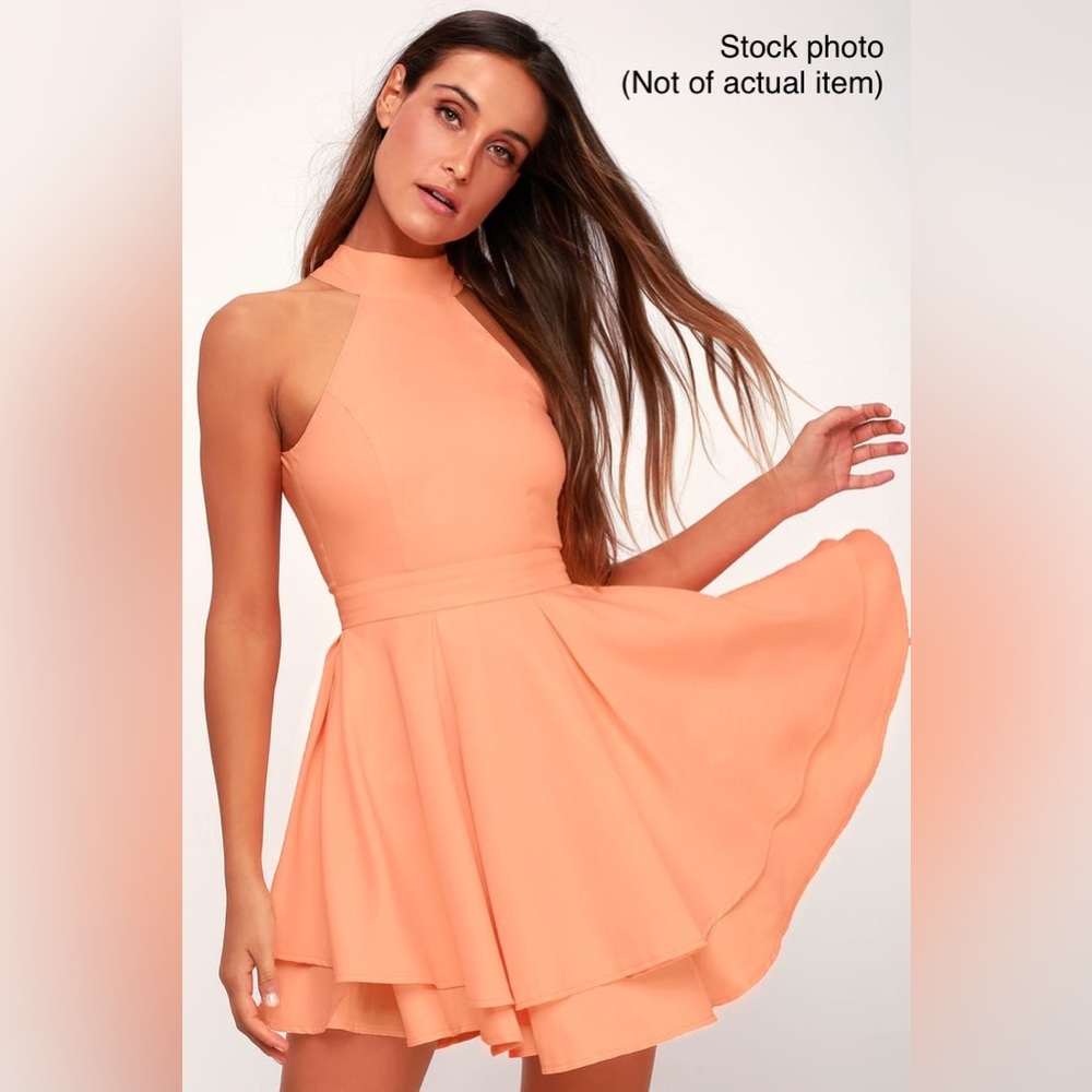 NWT Lulu’s Dress Rehearsal Bright Peach Skater Dress | Size: S | Color: Peach